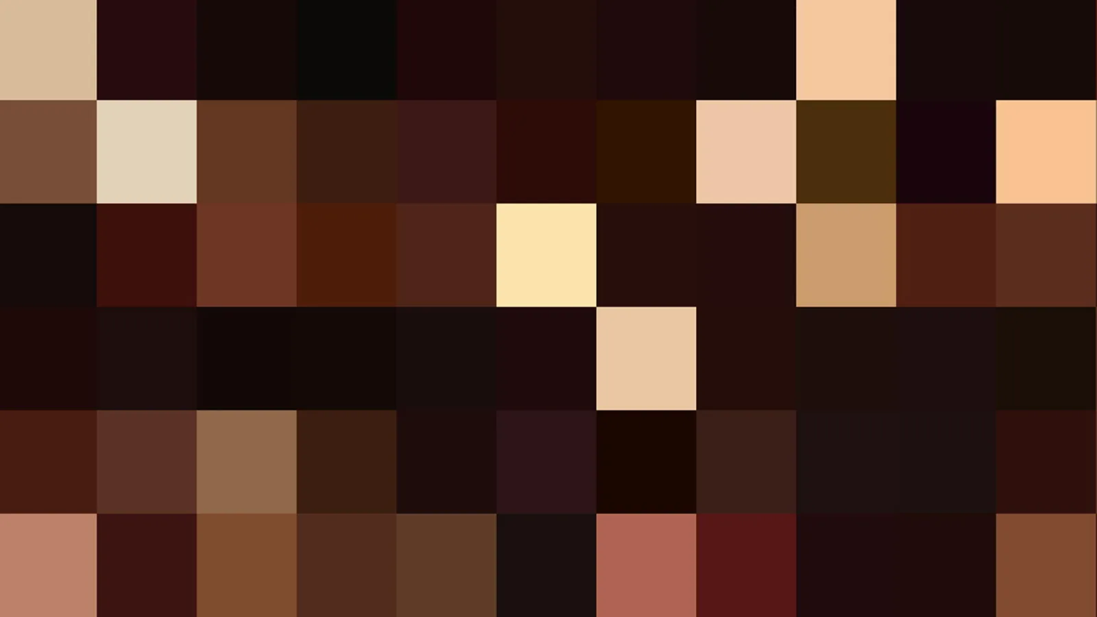 Mosaik aus quadratischen Pixelblöcken in dunklen Braun-, Rot- und Beigetönen, einzelne helle Felder oben und unten