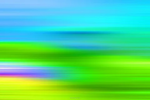Abstraktes Bild aus horizontalen, verwischten Streifen in Blau, Grün, Gelb und Violett, oben blau, unten gelbgrün.