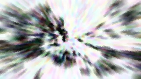 Abstrakte Komposition aus hellen Pastellfarben, dunkle Schlieren laufen radial von der Mitte nach außen.