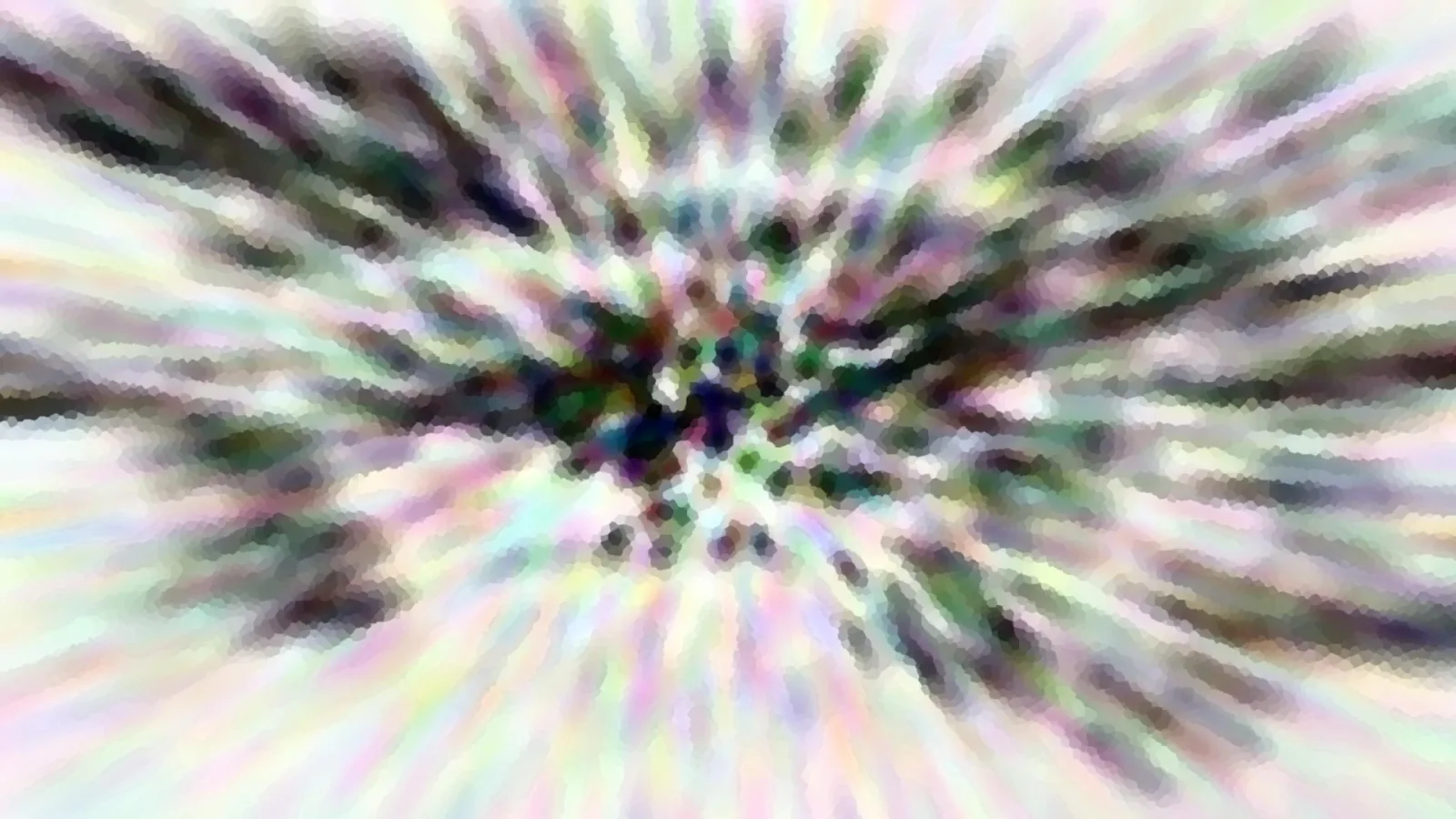 Abstraktes Bild mit einem hellen Zentrum, von dem pastellfarbene, verwischte Strahlen nach außen laufen.