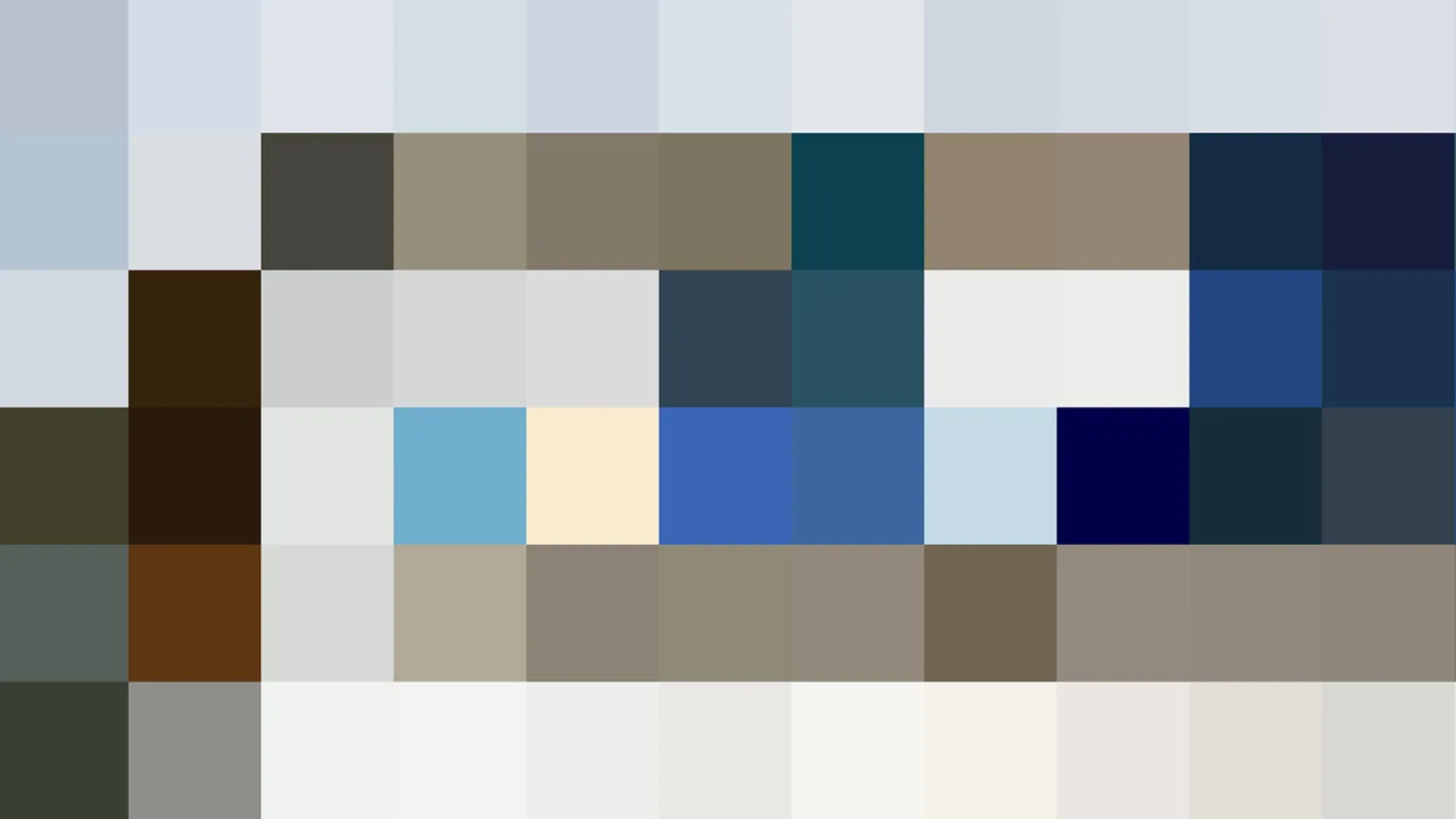 Mosaik aus kleinen farbigen Quadraten in Grau-, Blau- und Brauntönen.