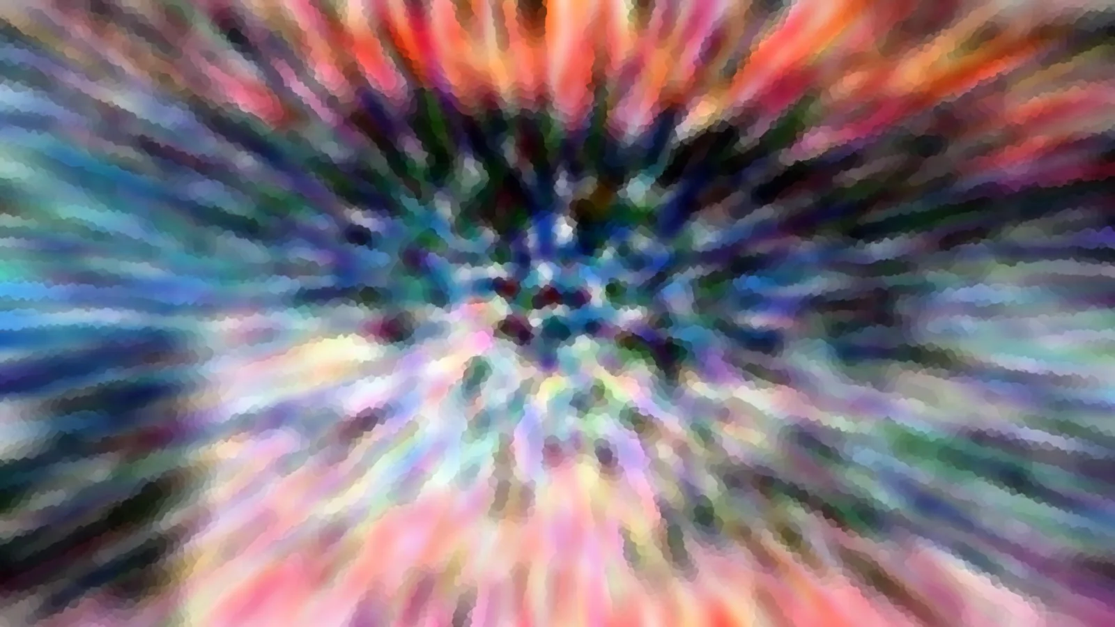 Abstraktes Bild mit radialen Farbstrahlen in Rosa, Blau, Grün und Orange, die von einem dunklen Zentrum nach außen laufen.