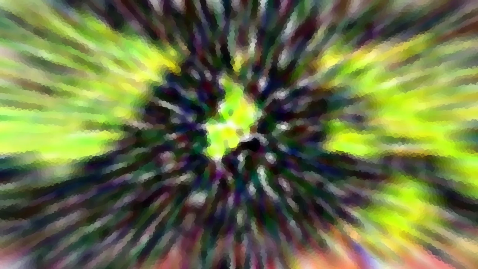 Radial verwischtes Bild mit gelbgrünem Zentrum und dunklen Streifen