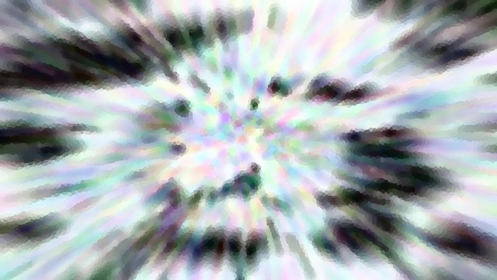 Abstraktes Bild mit unscharfen, pastellfarbenen Strahlen, die von einem hellen Zentrum nach außen laufen, dazwischen dunkle Flecken.