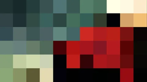 Raster aus farbigen Quadraten in Grün, Rot, Schwarz und Beige