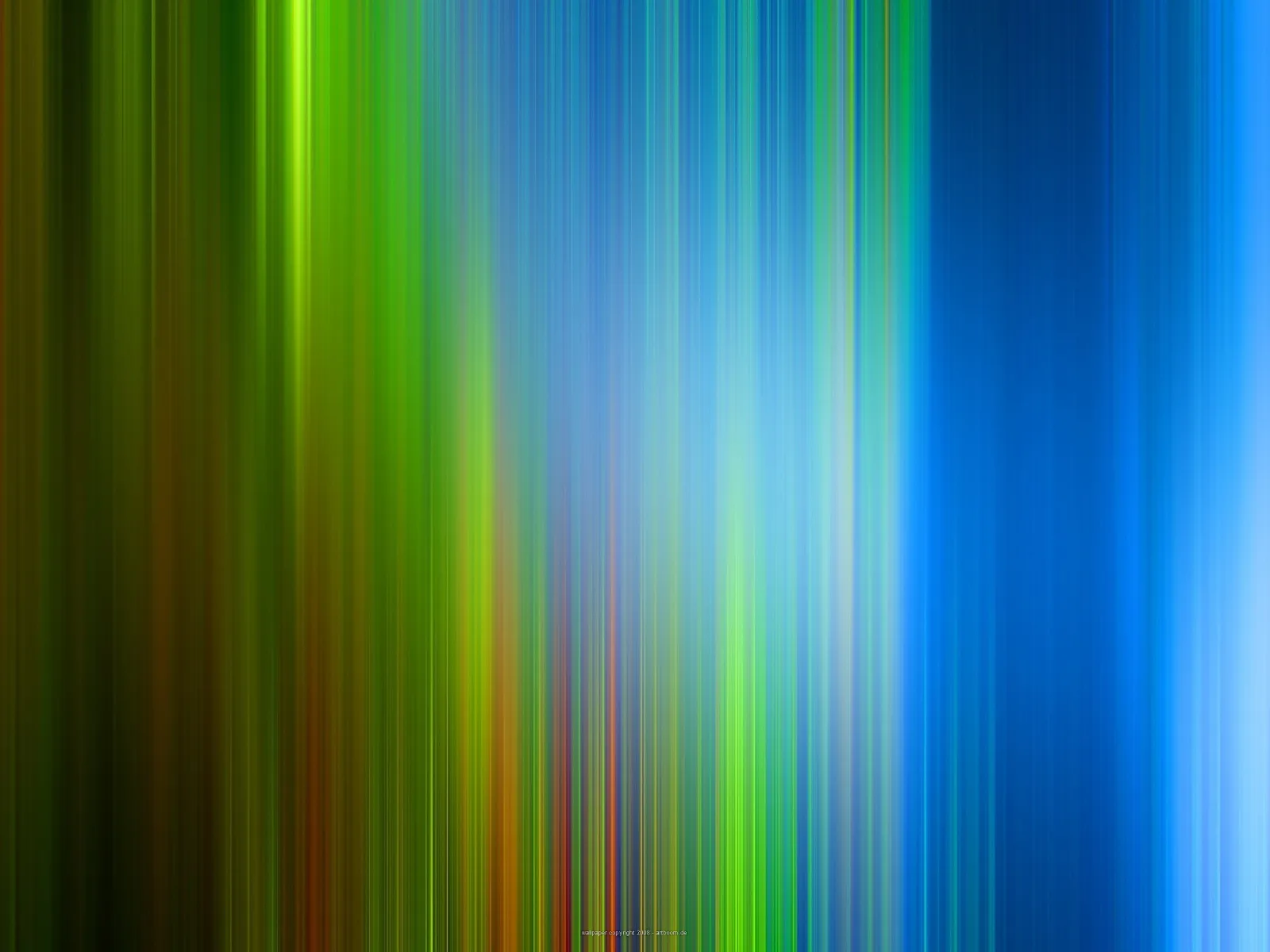 Abstrakte vertikale Streifen in Grün, Gelb und Blau, nach rechts ins tiefe Blau übergehend, leicht verwischt.