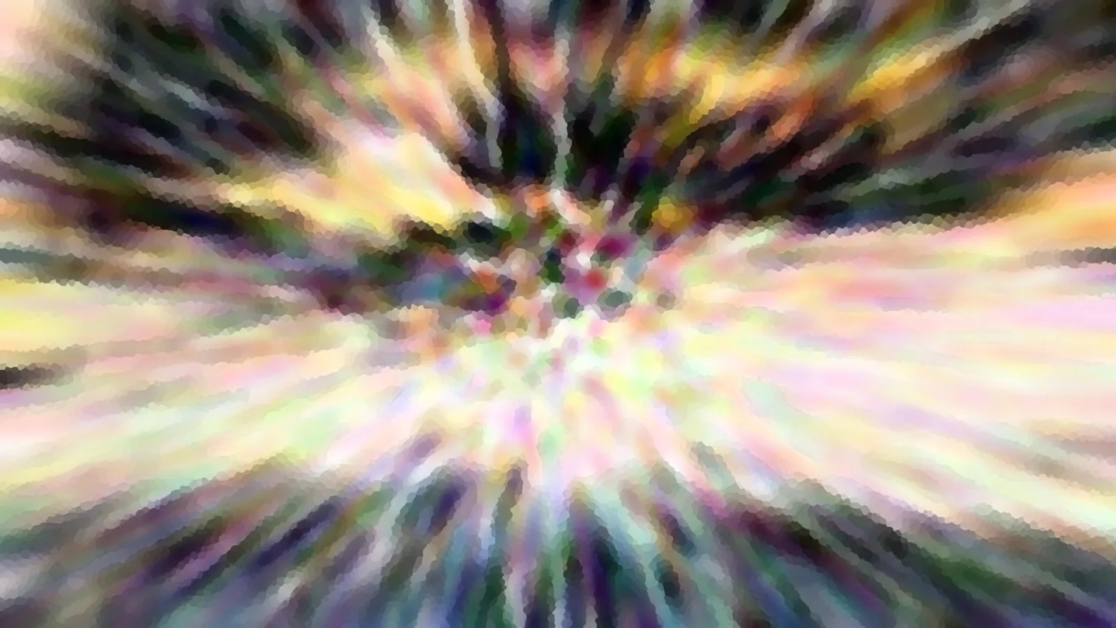 Abstrakte Komposition aus pastellfarbenen Streifen, die radial von einem hellen Zentrum in der Bildmitte nach außen laufen.