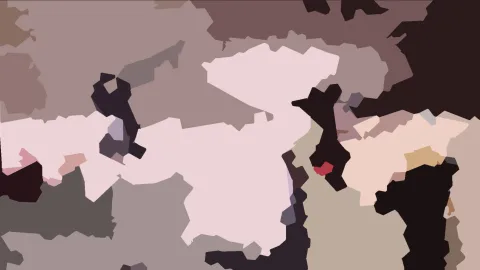 Abstrakte Komposition aus flachen, unregelmäßig geformten Farbflächen in Rosa, Mauve, Beige und Dunkelbraun.