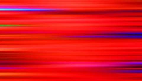 Abstrakte Komposition aus horizontalen, leuchtend roten Streifen mit eingestreuten blauen, violetten und grünen Lichtlinien.