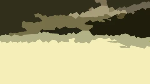 Abstrakte Komposition aus unregelmäßigen olivfarbenen und dunklen Flächen, die unten in helles Creme übergehen.