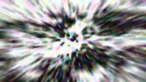 Abstraktes Bild mit radial von einem hellen Zentrum ausgehenden, verwischten Streifen in Weiß, Rosa, Grün und Dunkelgrau, pixelig gerastert.