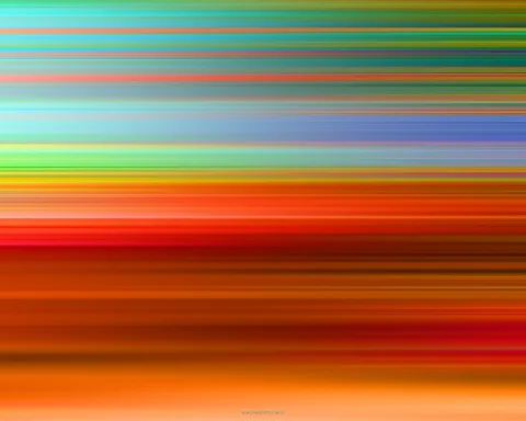 Horizontale, verwischte Farbstreifen in Türkis, Grün, Blau, Orange und Rot, von oben nach unten angeordnet.