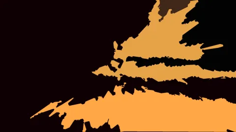 Abstrakte Komposition aus orangefarbenen und braunen Flächen auf schwarzem Grund.